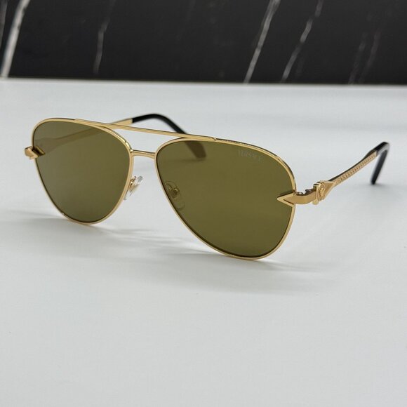 NEW VERSACE VE2283 1002/7I GOLD AVIATOR SUNGLASSES VERSACE VE2283 10027I - Picture 2 of 11